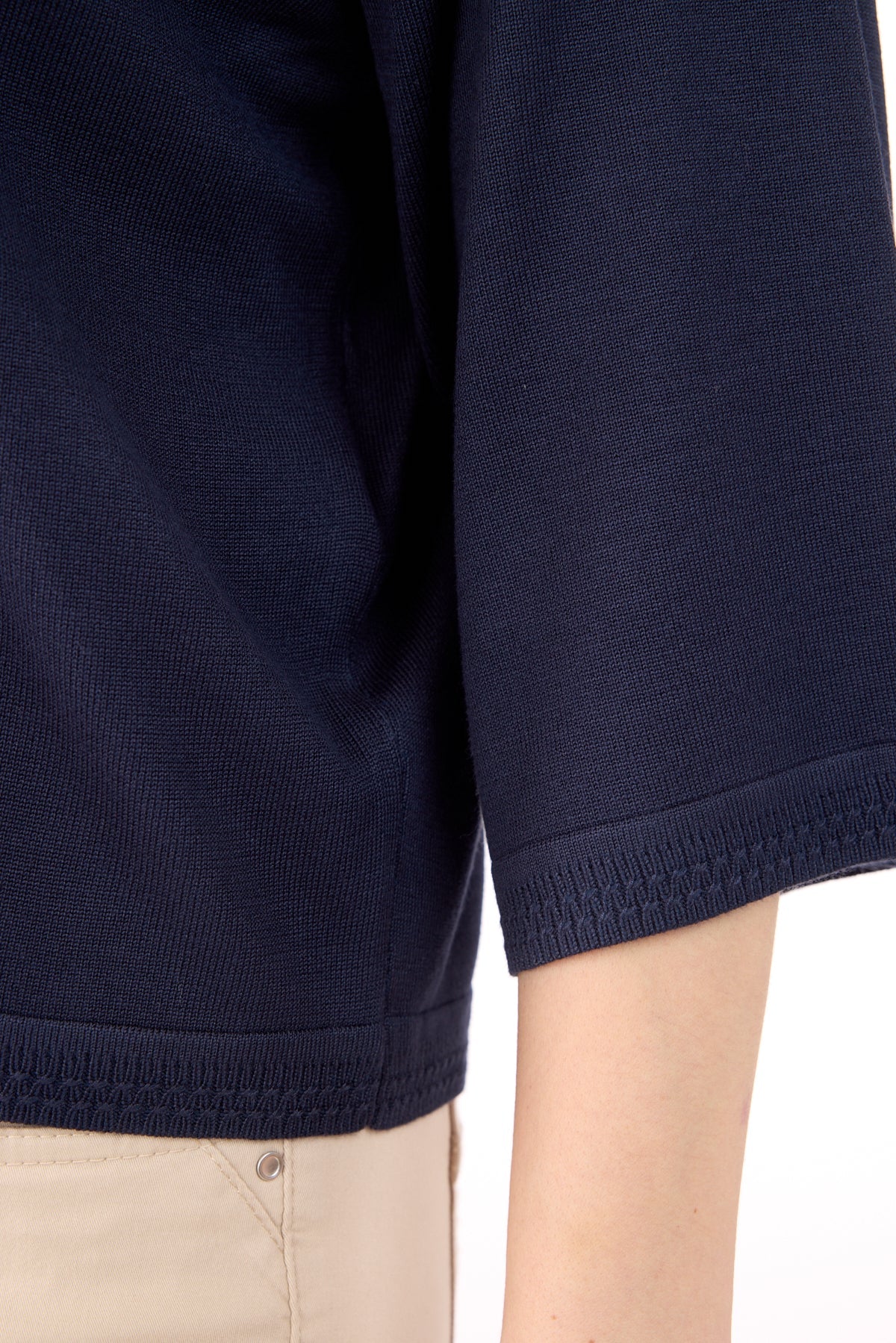 3/4 Ærmet Strik - Navy - Rund Hals