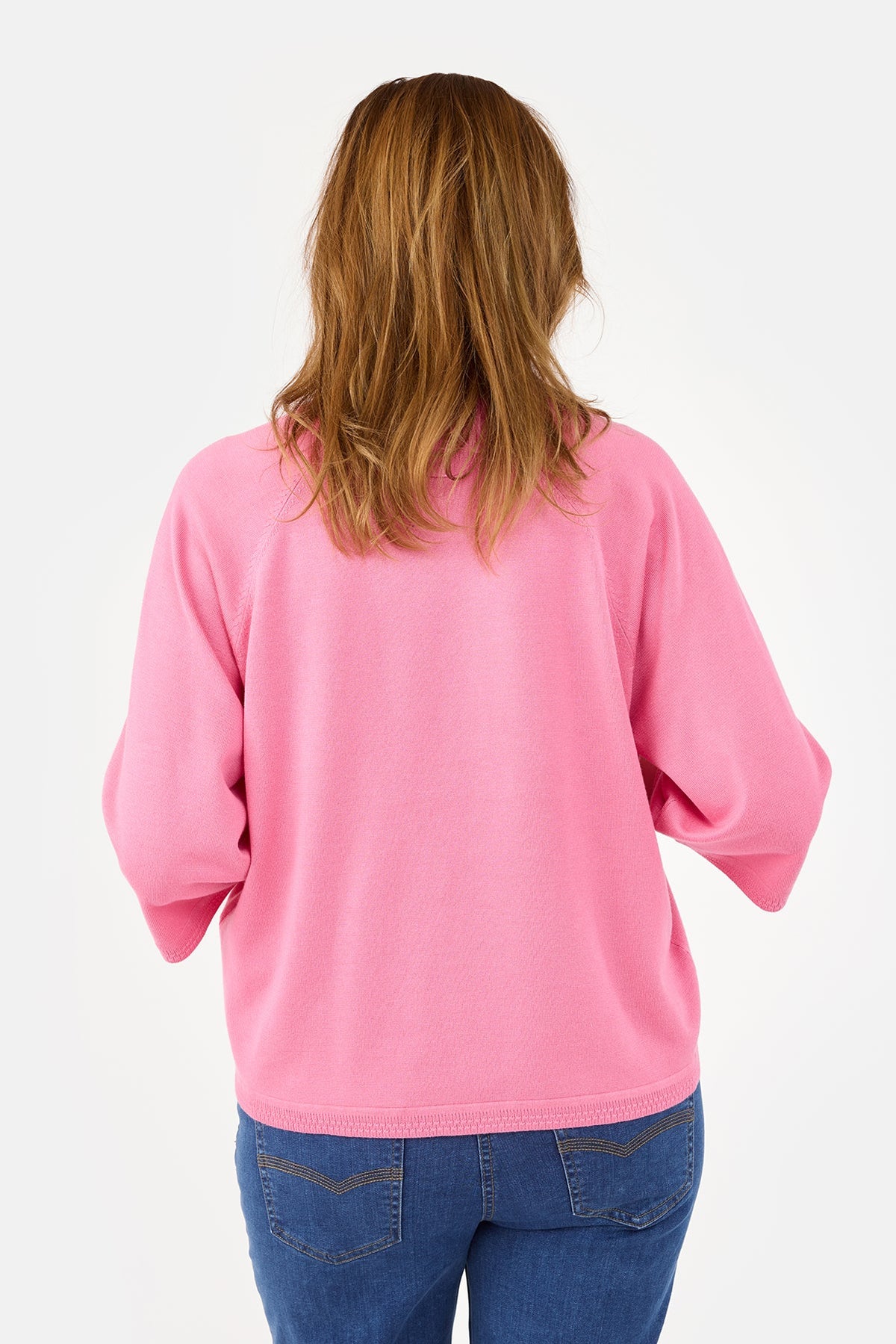 3/4 Ærmet Strik - Pink - Rund Hals