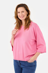 3/4 Ærmet Strik - Pink - Rund Hals