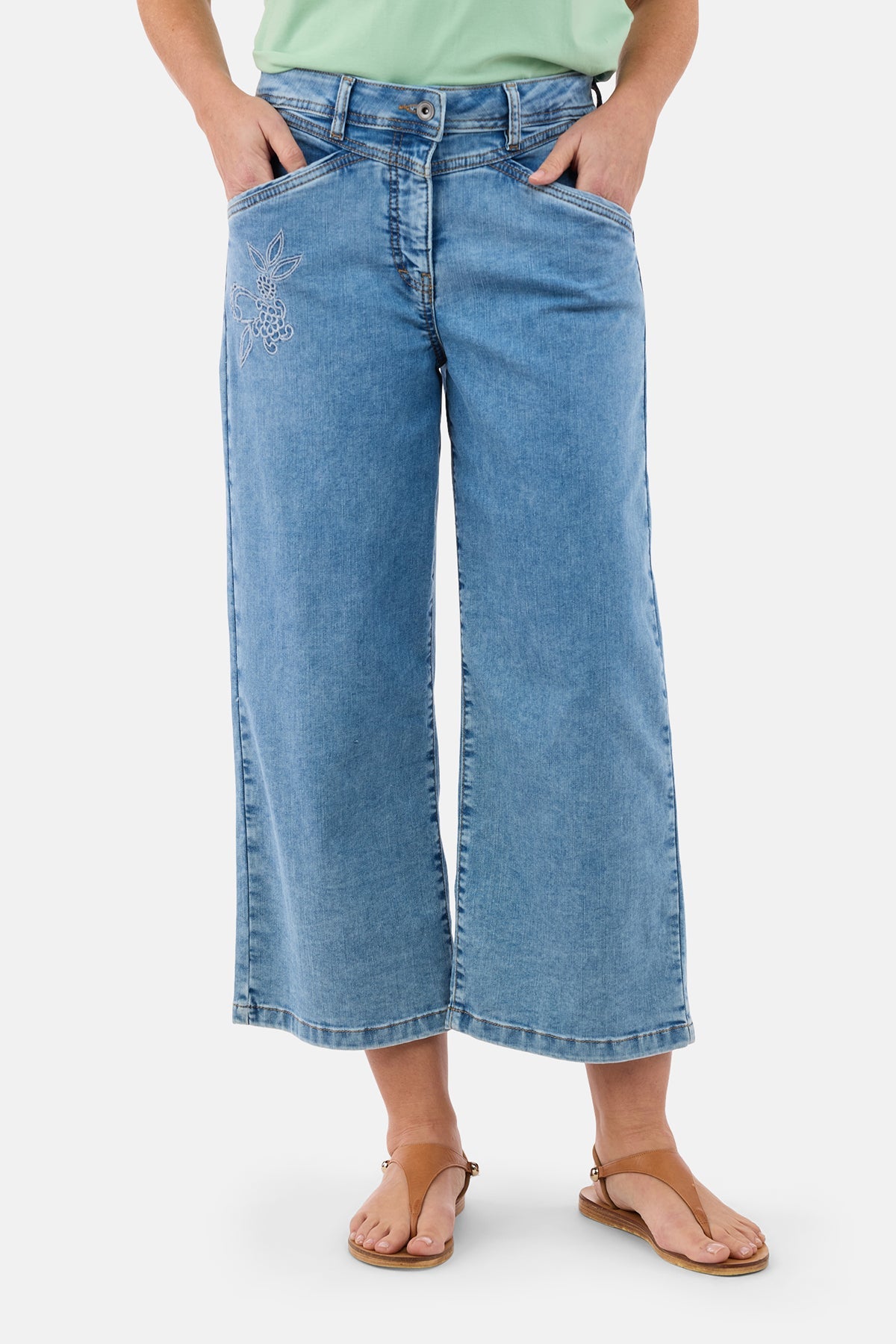 Capri Jeans - Blå - Broderidetalje