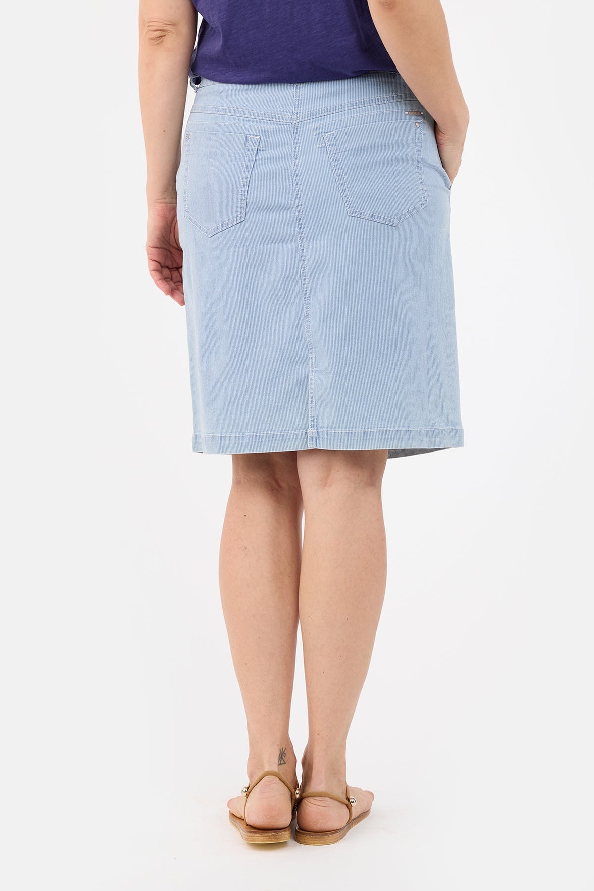 Nederdel - Lyseblå Denim - Stribet