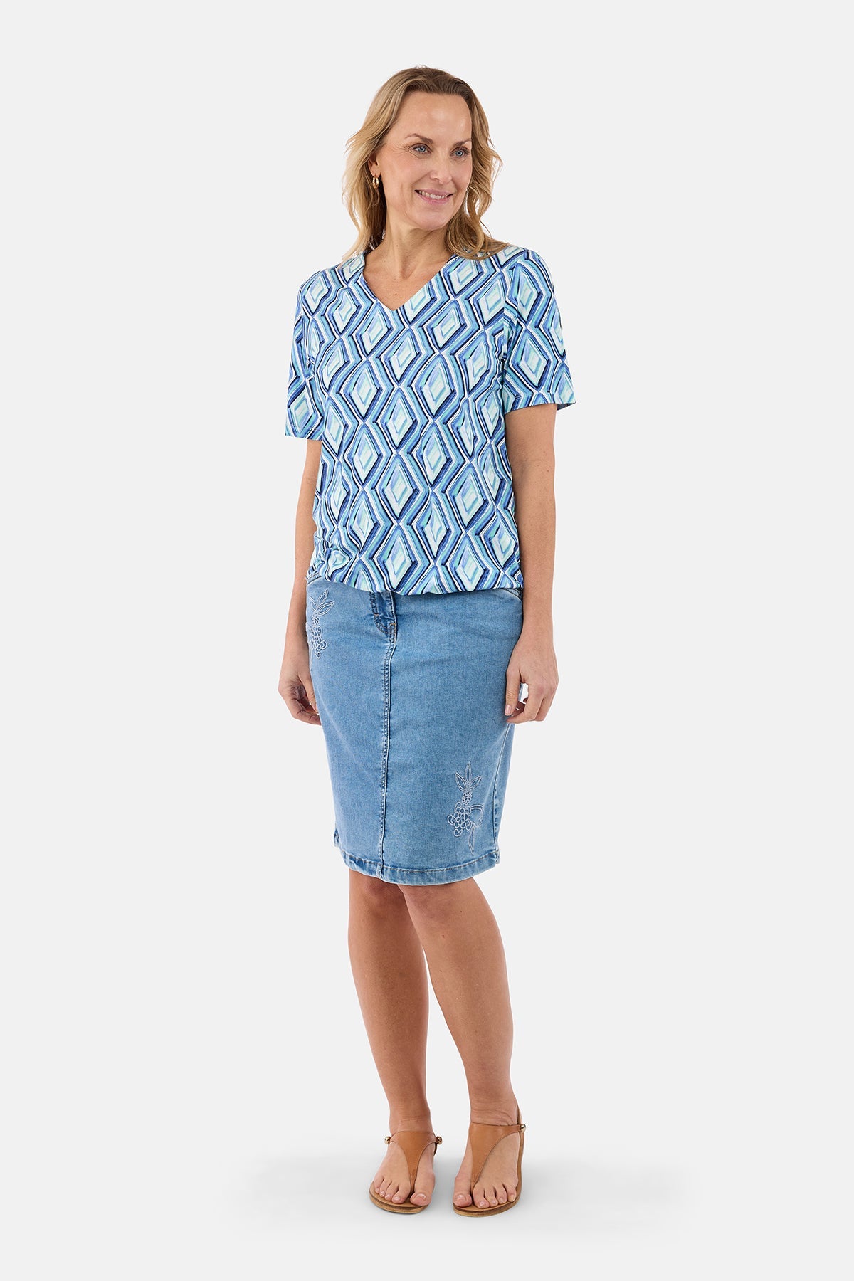 Kortærmet T-shirt - Blå Mix - V-Hals