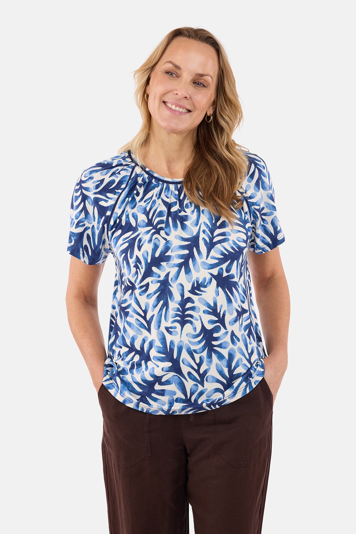 Kortærmet T-shirt - Blå Mix - Mønstret