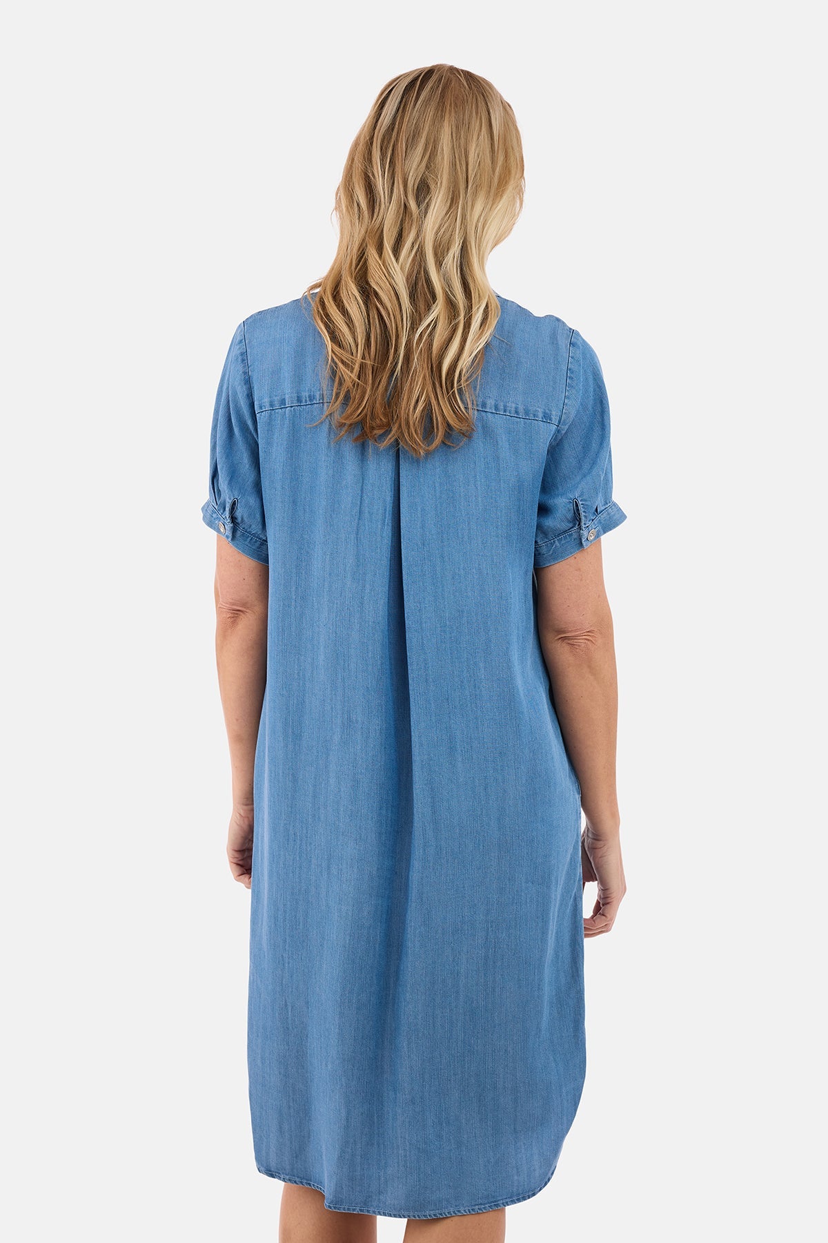 Knælang Kjole - Blå Denim - Skjortekrave