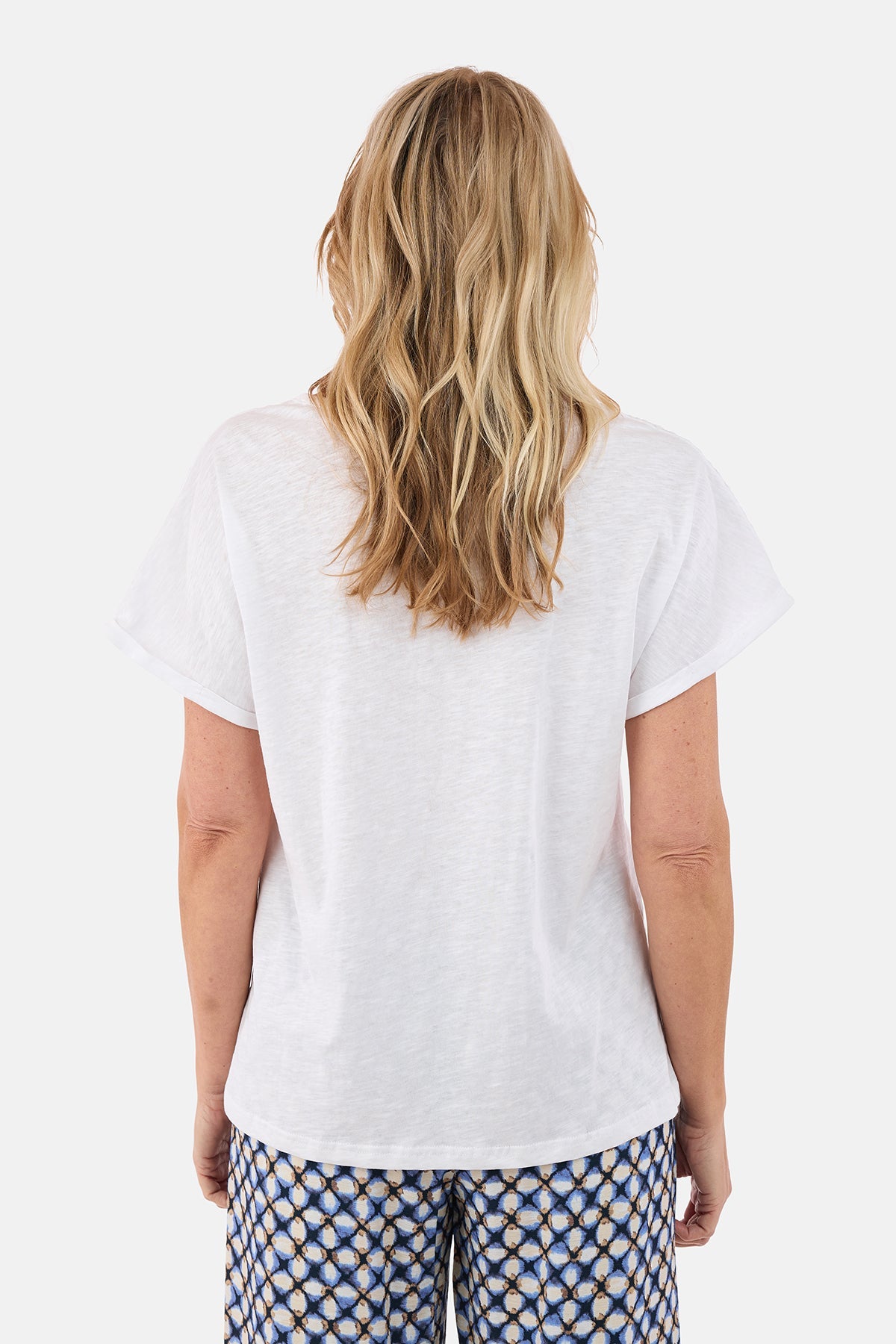 Kortærmet T-shirt - Hvid - Blondeærmer