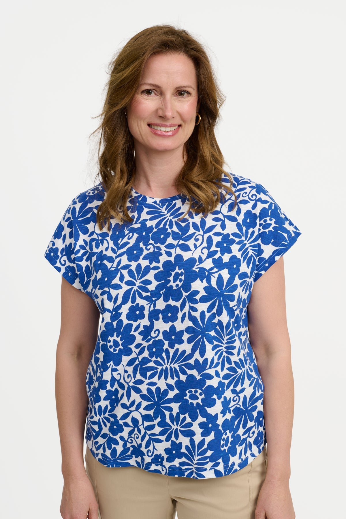 Kortærmet T-shirt - Blå - Blomsterprint