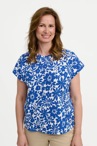 Kortærmet T-shirt - Blå - Blomsterprint