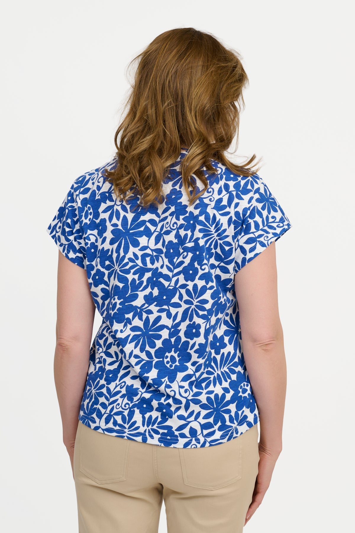 Kortærmet T-shirt - Blå - Blomsterprint