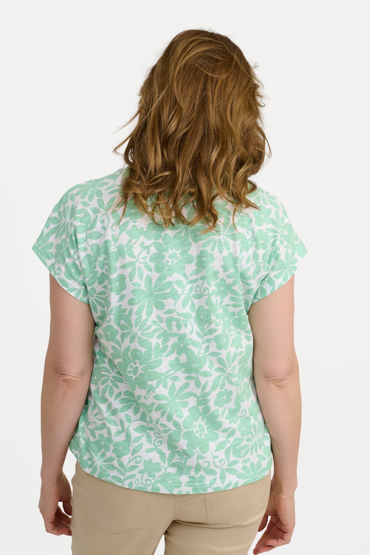 Kortærmet T-shirt - Mingrøn - Blomsterprint