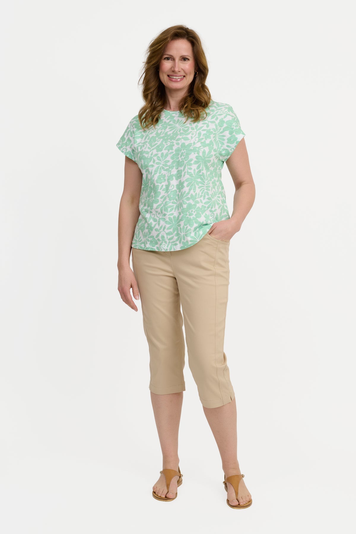 Kortærmet T-shirt - Mingrøn - Blomsterprint