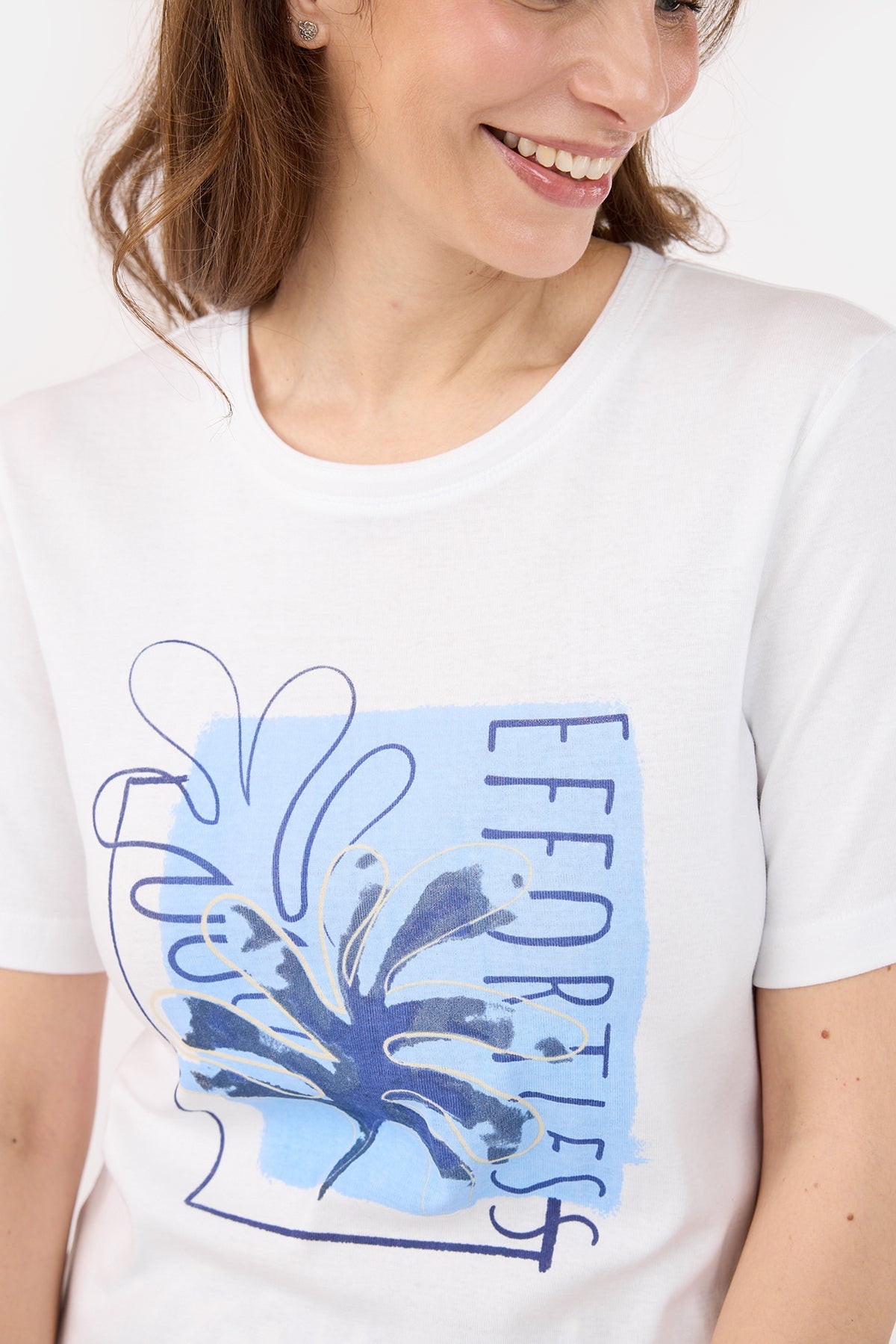 Kortærmet T-shirt - Hvid / Blå  - Med Print