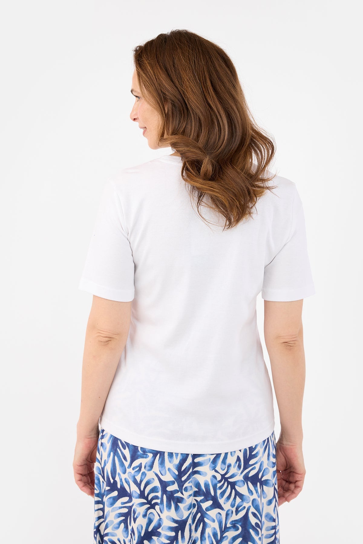 Kortærmet T-shirt - Hvid / Blå  - Med Print