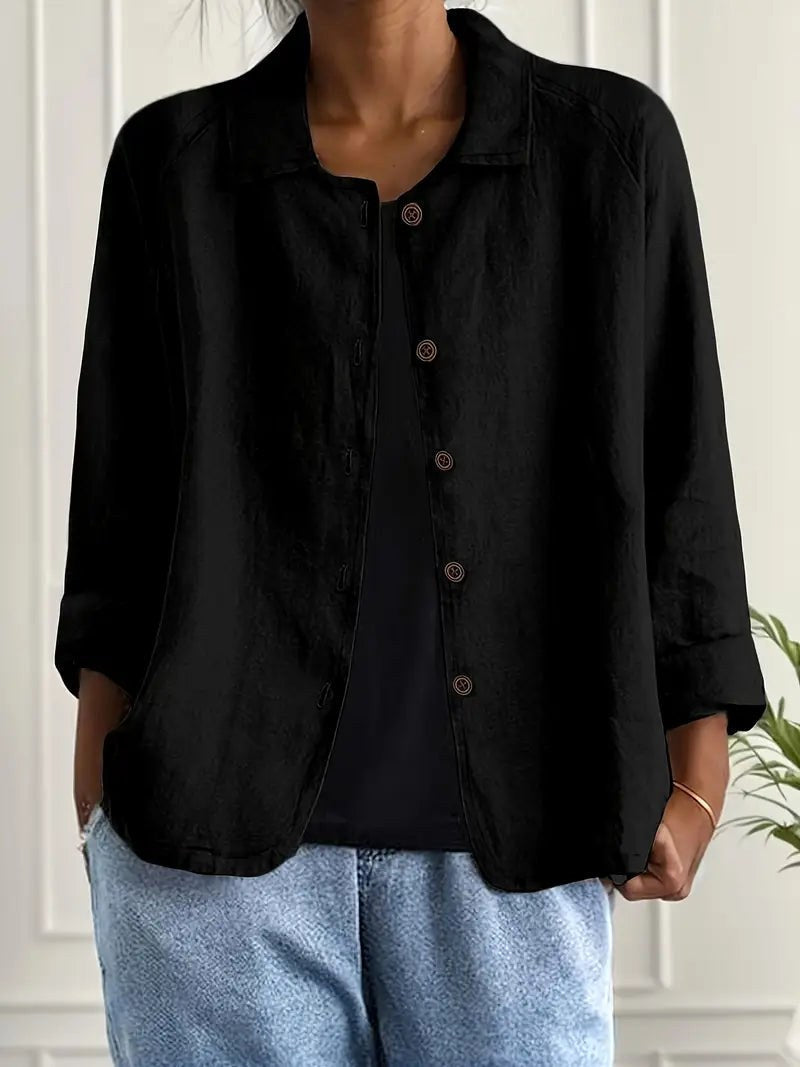 Ysolde | Sort oversized skjortebluse med knapper