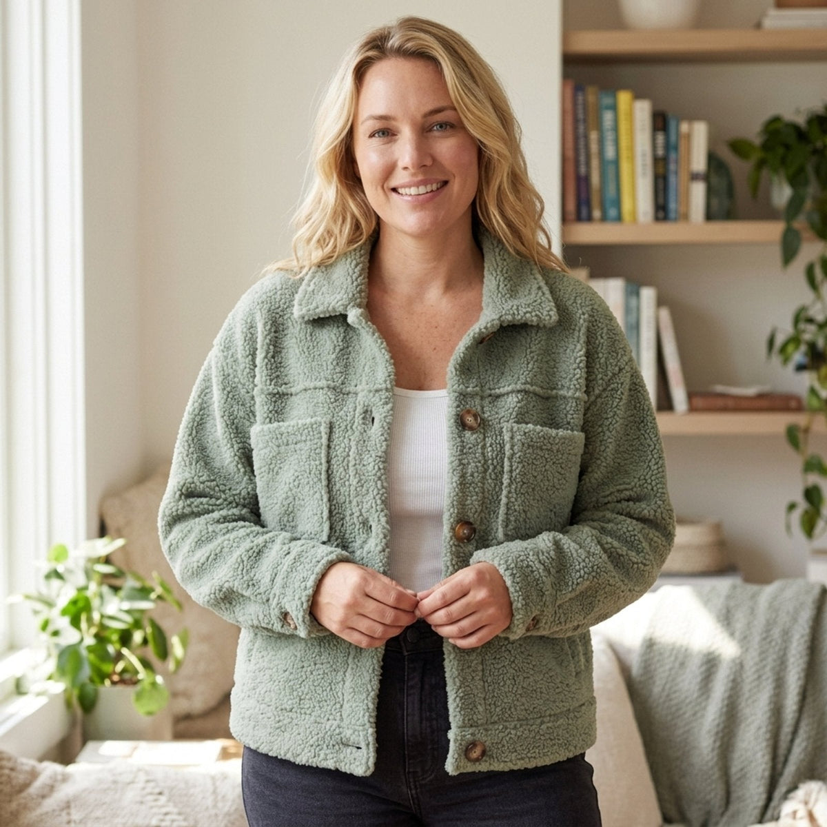 Emma | Sherpajakke med knaplukning