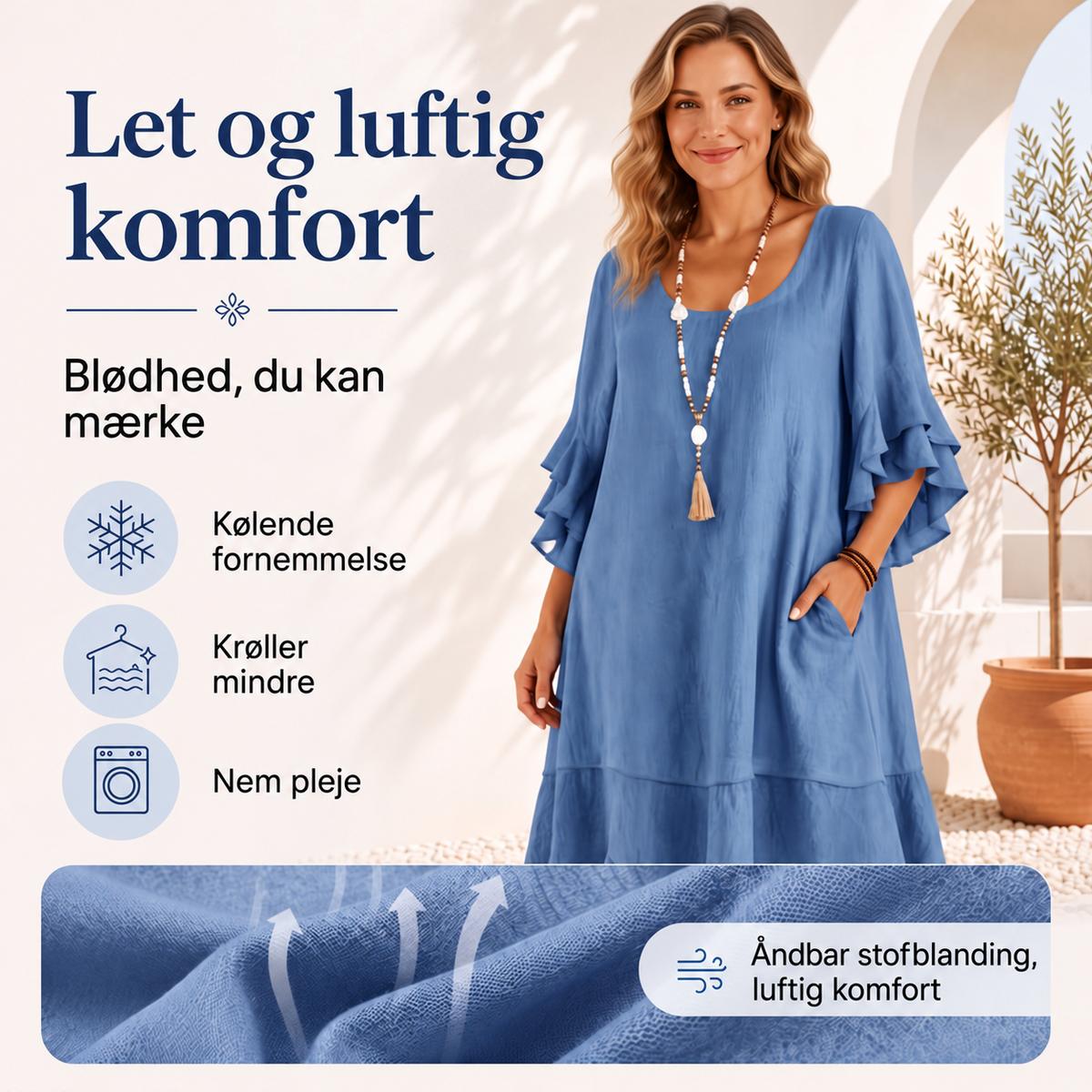 Sommerkjole med flæseærmer – Let og luftig komfort