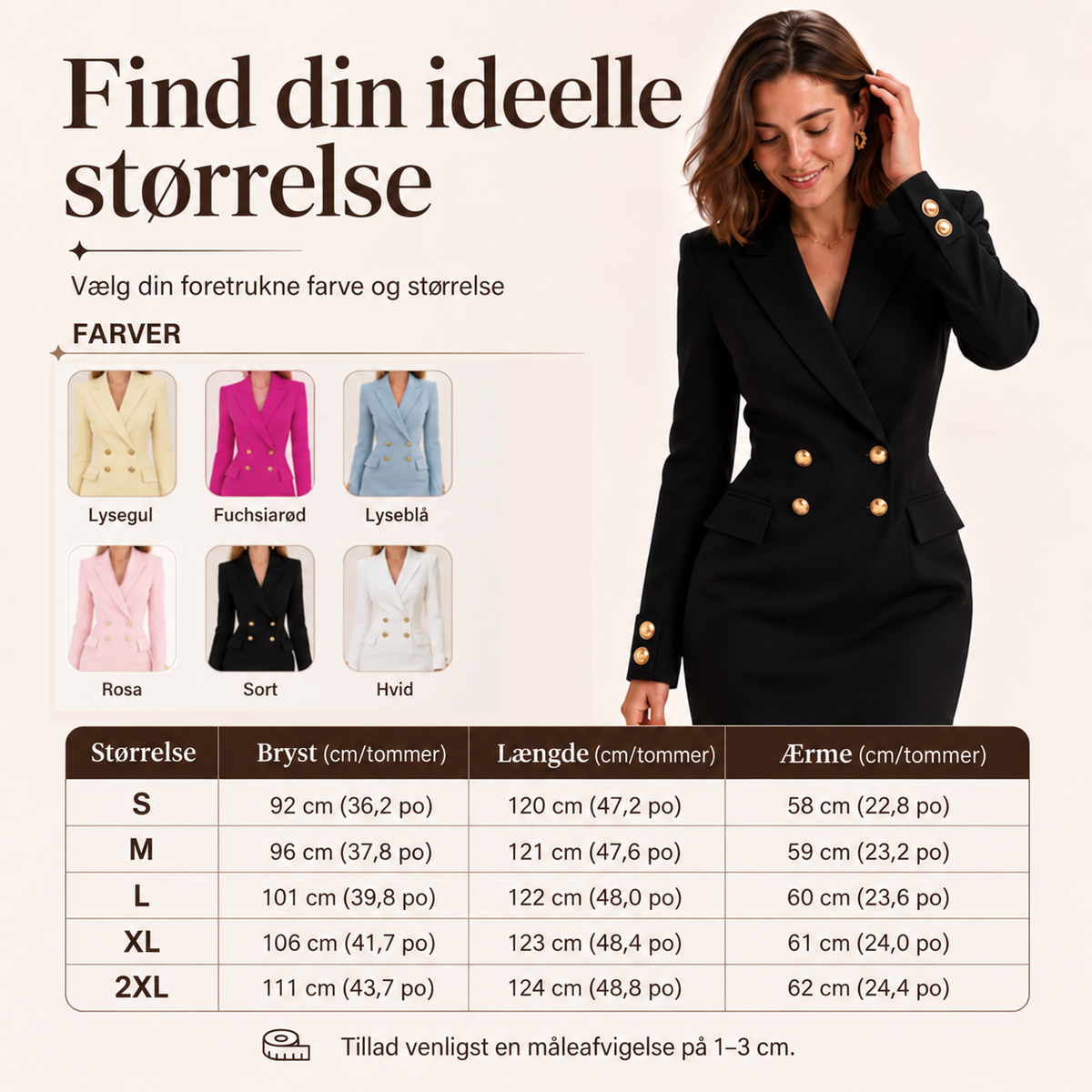 Dobbeltradet blazer-kjole til kvinder – dansk produktgrafik