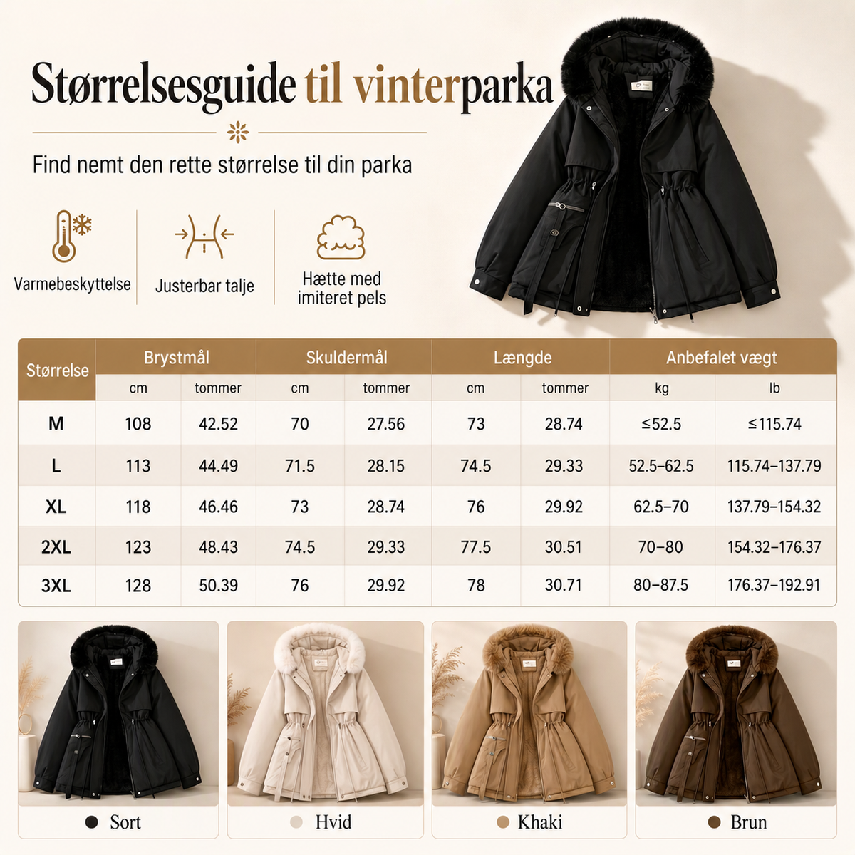 Størrelsesguide til vinterparka
